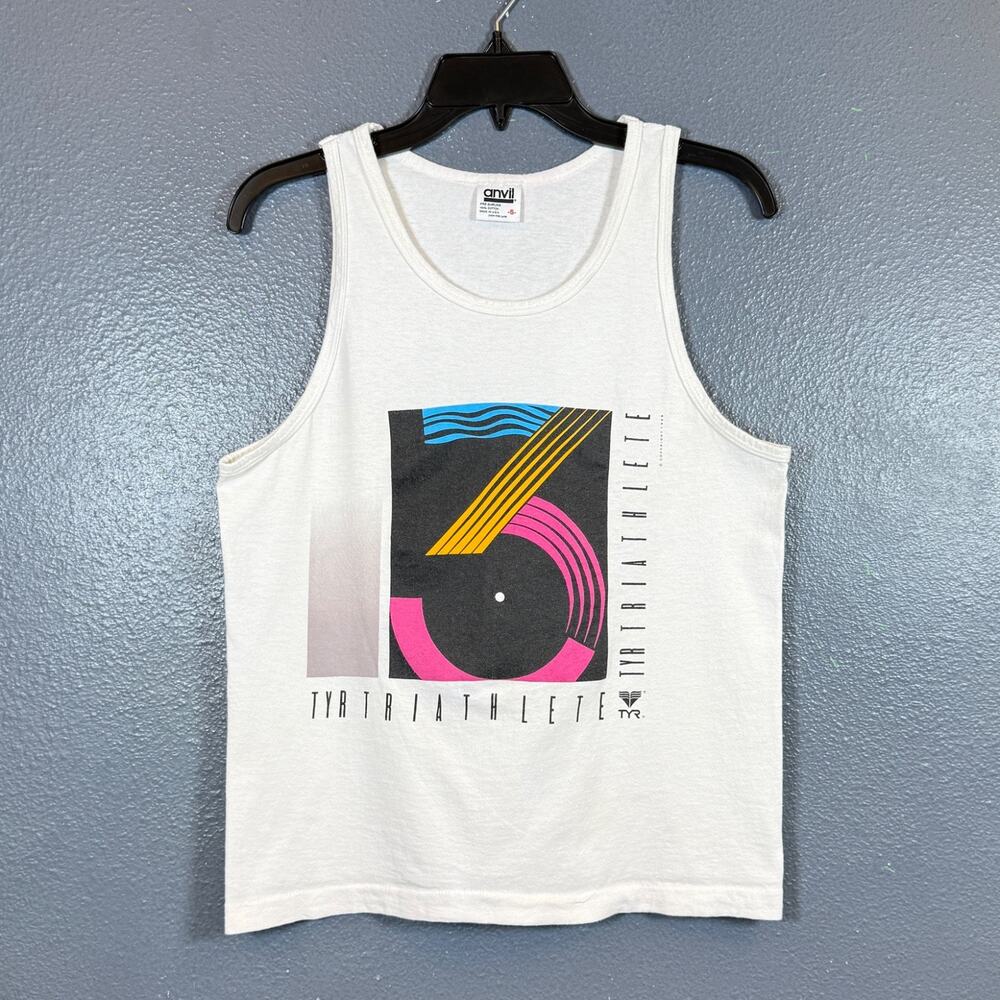 Anvil S men’s TYR TRIATHLETE 1989 vintage white tank top t-shirt 80’s